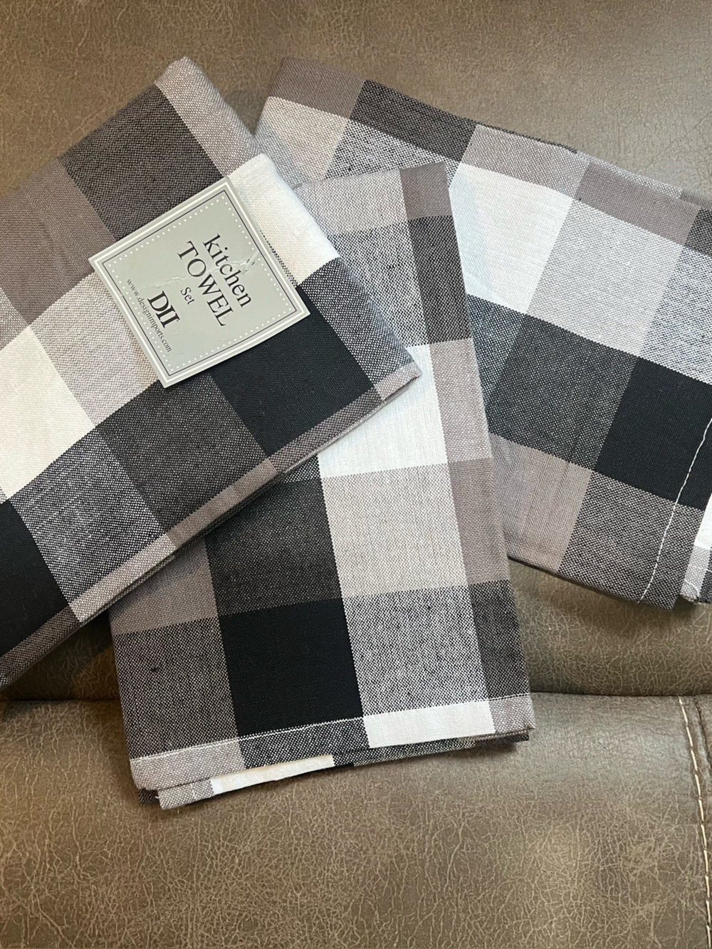 QVC Black and White Buffalo Check Kitchen Towels - Set of 3